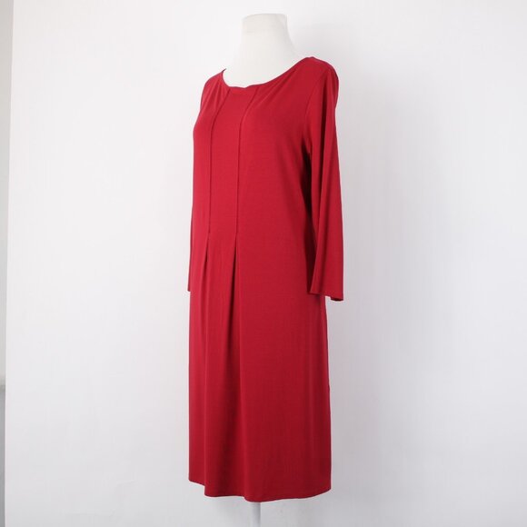 J Jill Dress $99 Sz M True Red Pleated Rayon Lycra Spandex Midi Dress - Picture 5 of 15